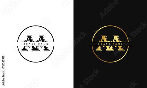 Elegant, Luxurious, Professional and minimal AA letters monogram icon design in bright golden color.