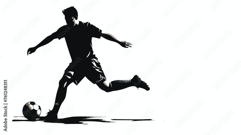 Silhouette of a male soccer player kicking a ball. S