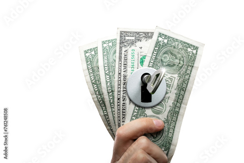 Key in a Lock on Dollar Bills - Isolated from Background
