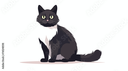 Sitting cartoon cat on white background flat vector © RedFish