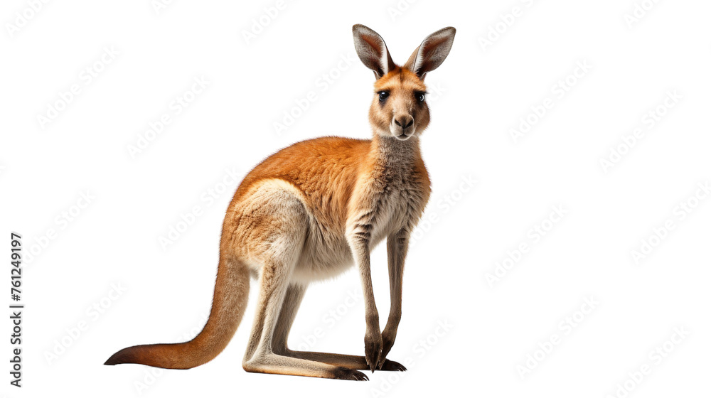 A kangaroo gracefully balances on its hind legs, showcasing its strength and agility A kangaroo gracefully balances on its hind legs, showcasing its strength and agility