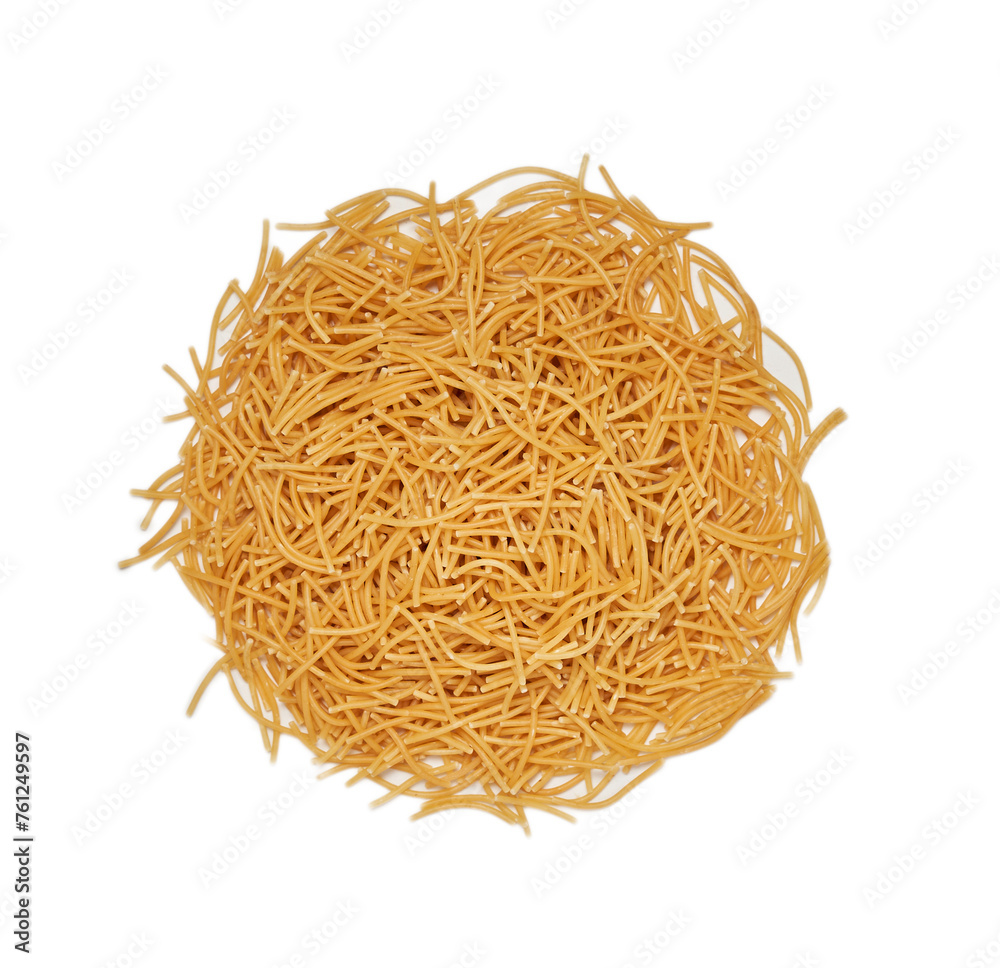 top view flat lay pile of roast vermicelli isolated on white background