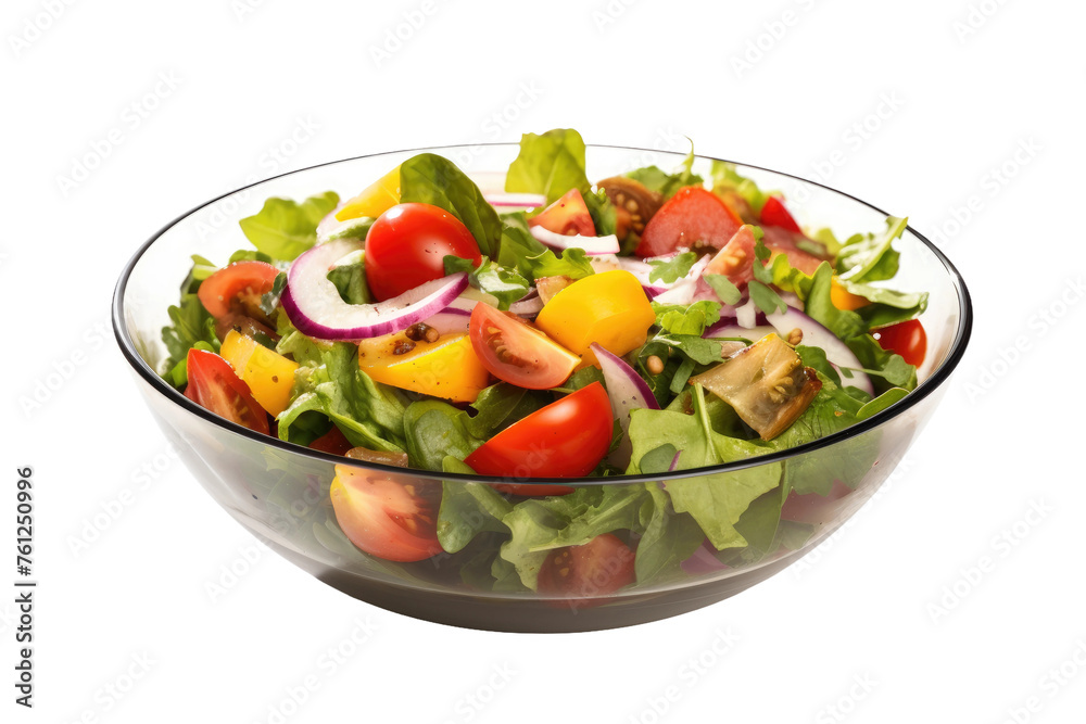 Fresh Salad in Glass Bowl on White Background. On a White or Clear Surface PNG Transparent Background.
