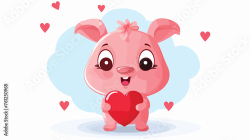 The happy pig is holding the love for valentine
