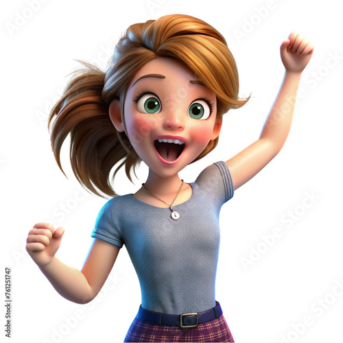 A young girl looking so excited for advertising. Minimal style. 3d render