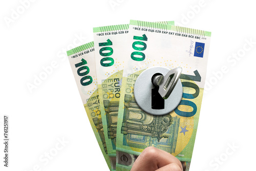 Key in a Lock on Euro Banknotes - Isolated from Background