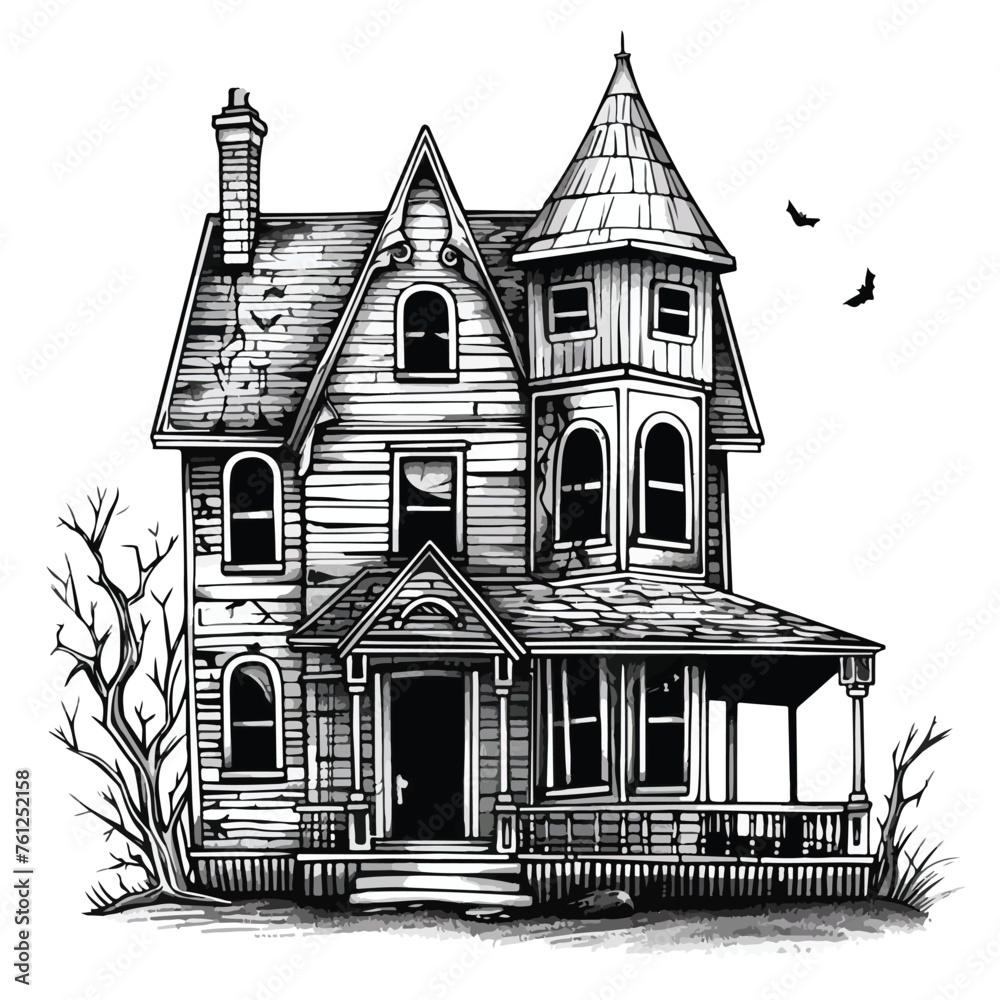 Haunted House Ink Art Clipart 