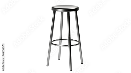 A metal stool with a sleek black seat set against a clean white background photo