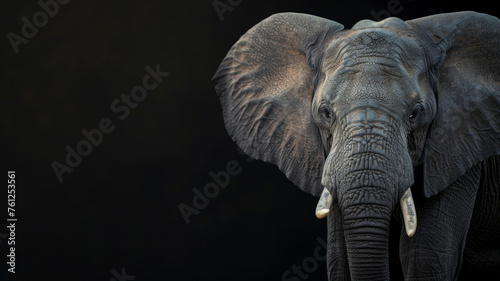 Majestic African elephant emerging from the shadows, a symbol of strength and wisdom.