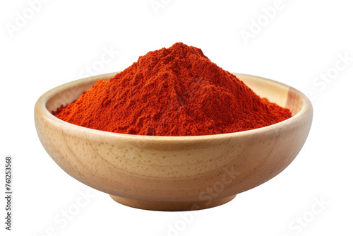 Wooden Bowl Filled With Red Powder. On a White or Clear Surface PNG Transparent Background.