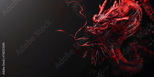  A red dragon on black background for Happy Chinese new year dragon red animal china symbol art for Chinese new year concept and space for text 