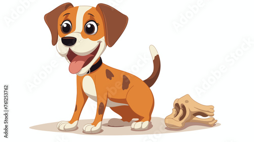 Vector illustration of a cartoon dog with a bone fla