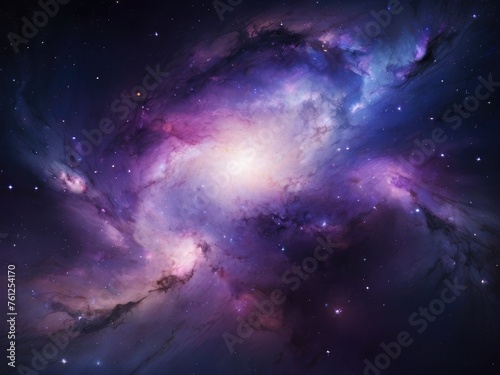 A view from space to a spiral galaxy and stars. Universe filled with stars  nebula and galaxy