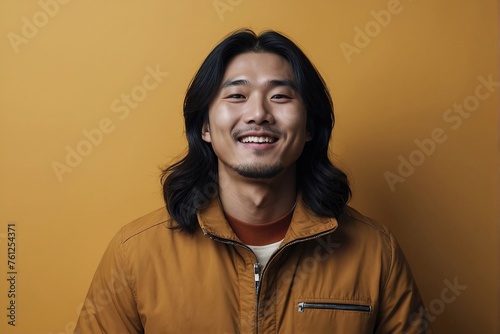 Asian smiling man smiling in yellow background  © azait24