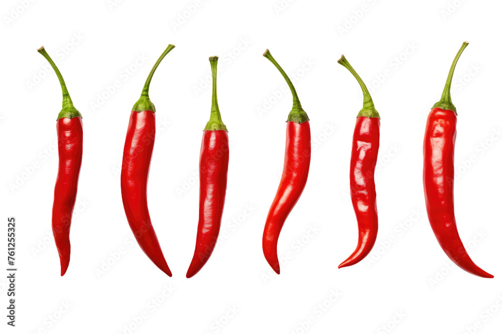 Group of Red Peppers on White Background. On a White or Clear Surface PNG Transparent Background.