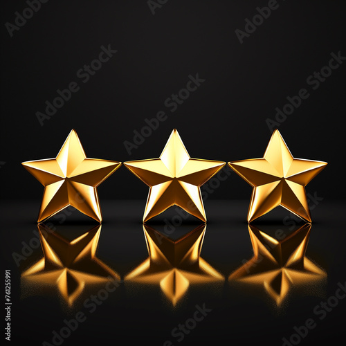 three stars, a fivestar picture in the middle, vector, black background. photo