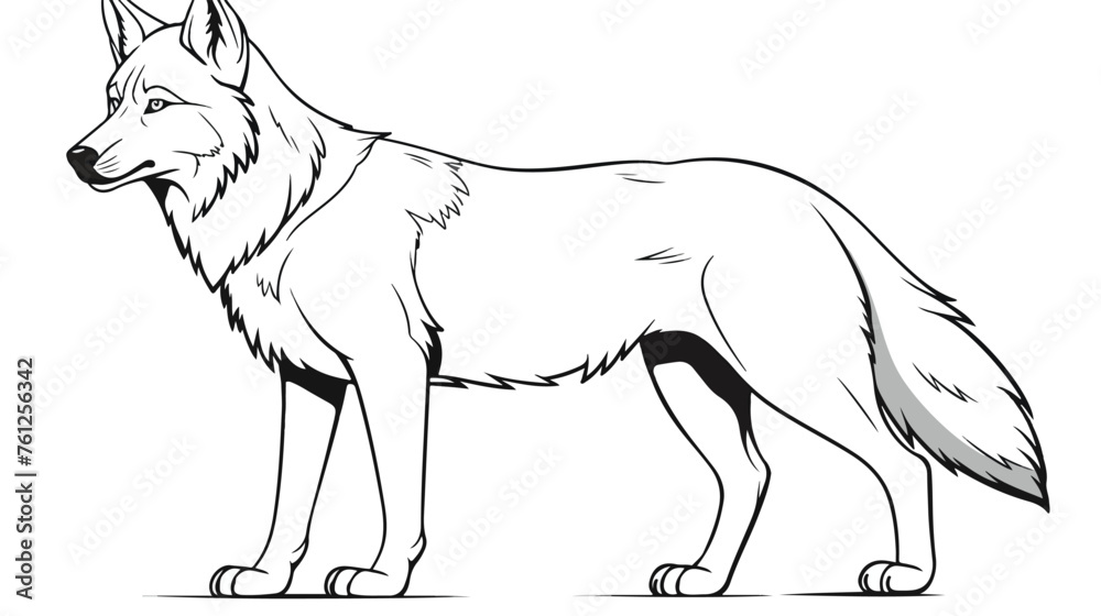Wolf cartoon. Outlined illustration with thin line background