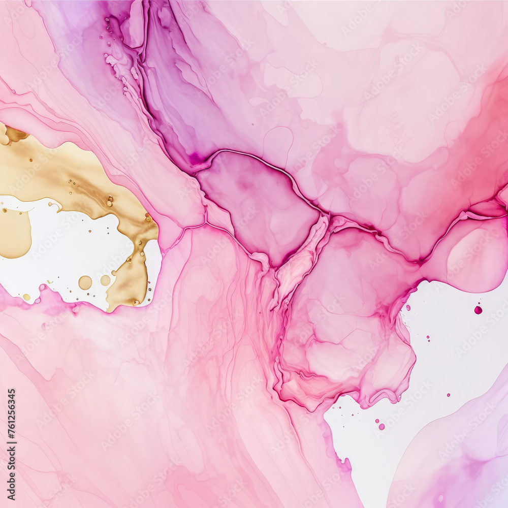 Abstract pink hues with golden swirls fluid art
