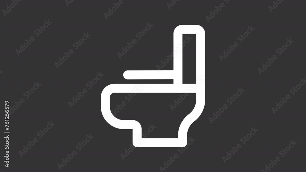 Animated toilet white icon. Opening toilet lid line animation. Hotel amenity. Water closet. En suite lavatory. Isolated illustration on dark background. Transition alpha video. Motion graphic Animated toilet white icon. Opening toilet lid line animation. Hotel amenity. Water closet. En suite lavatory. Isolated illustration on dark background. Transition alpha video. Motion graphic