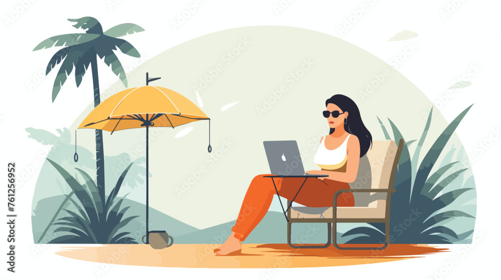 Working at home concept in flat design. Woman remote