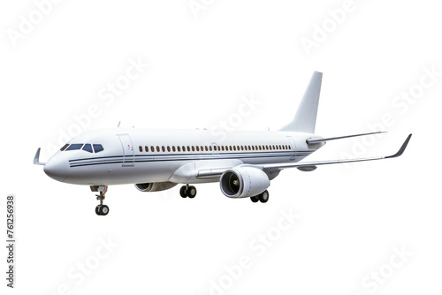 White Airplane Flying in the Sky. On a White or Clear Surface PNG Transparent Background.