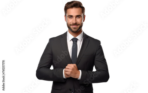 Man in a Suit and Tie Posing for a Picture. On a White or Clear Surface PNG Transparent Background.
