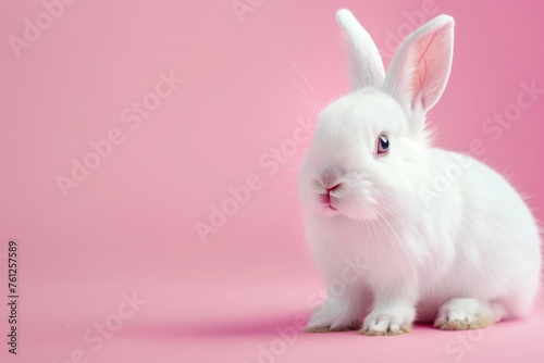 Rainbow White Rabbit, Cute Easter Bunny Portrait © artemstepanov