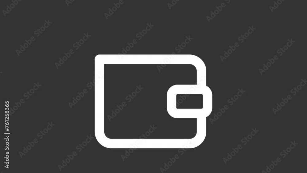 Animated wallet white icon. Payment options line animation. Pay for hotel reservation. Billing information. Isolated illustration on dark background. Transition alpha video. Motion graphic Animated wallet white icon. Payment options line animation. Pay for hotel reservation. Billing information. Isolated illustration on dark background. Transition alpha video. Motion graphic