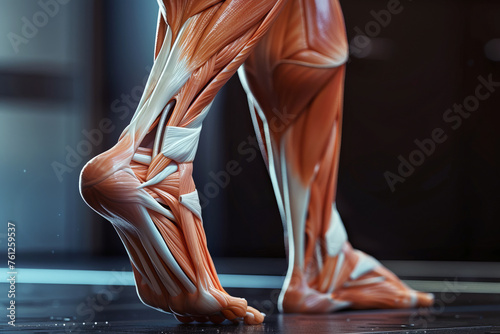 Lower body muscle structure and leg tendon muscles with space for text or inscriptions. Anatomy of the human body
 photo