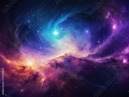 A view from space to a spiral galaxy and stars. Universe filled with stars  nebula and galaxy