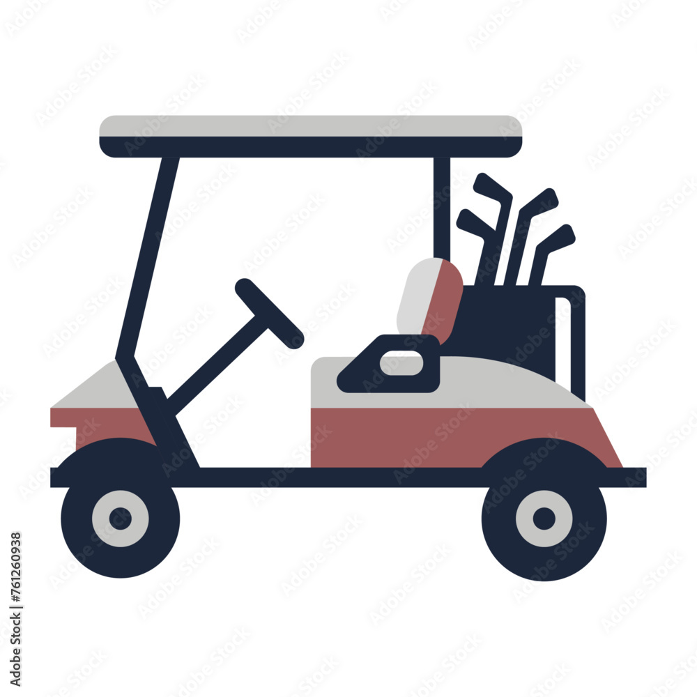cartoon golf cart, flat illustration of golf cart