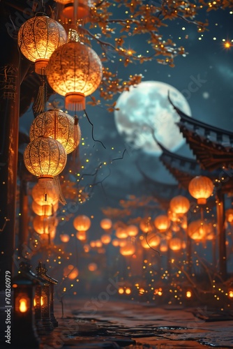 Enchanting Chinese Lanterns Moonlit Festive Scene