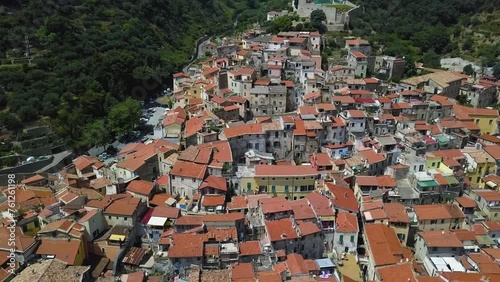 Aerial view backwards over the cityscape of Taggia, in sunny Liguria, Italy photo