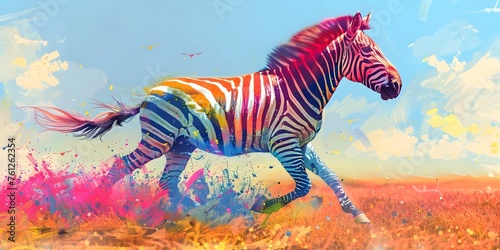 Spectrum Striped Zebra Galloping Across the Vibrant Savannah Landscape