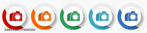 Photo camera, photography vector icon set, flat icons for logo design, webdesign and mobile applications, colorful round buttons