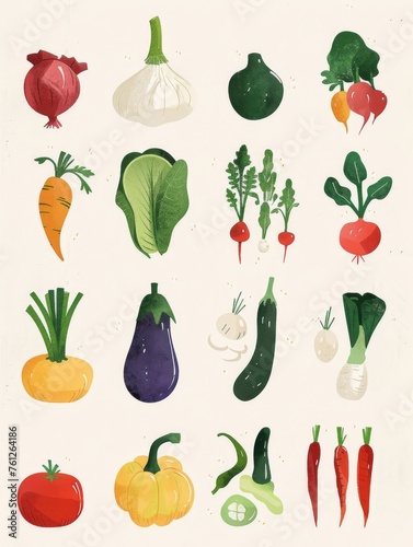 Colorful hand-drawn vector vegetables on white background. A collection of various hand-drawn colorful vegetables including broccoli, peppers, and carrots, illustrated on a clean white backdrop
