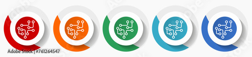 Circuit, technology, chip, processor vector icon set, flat icons for logo design, webdesign and mobile applications, colorful round buttons