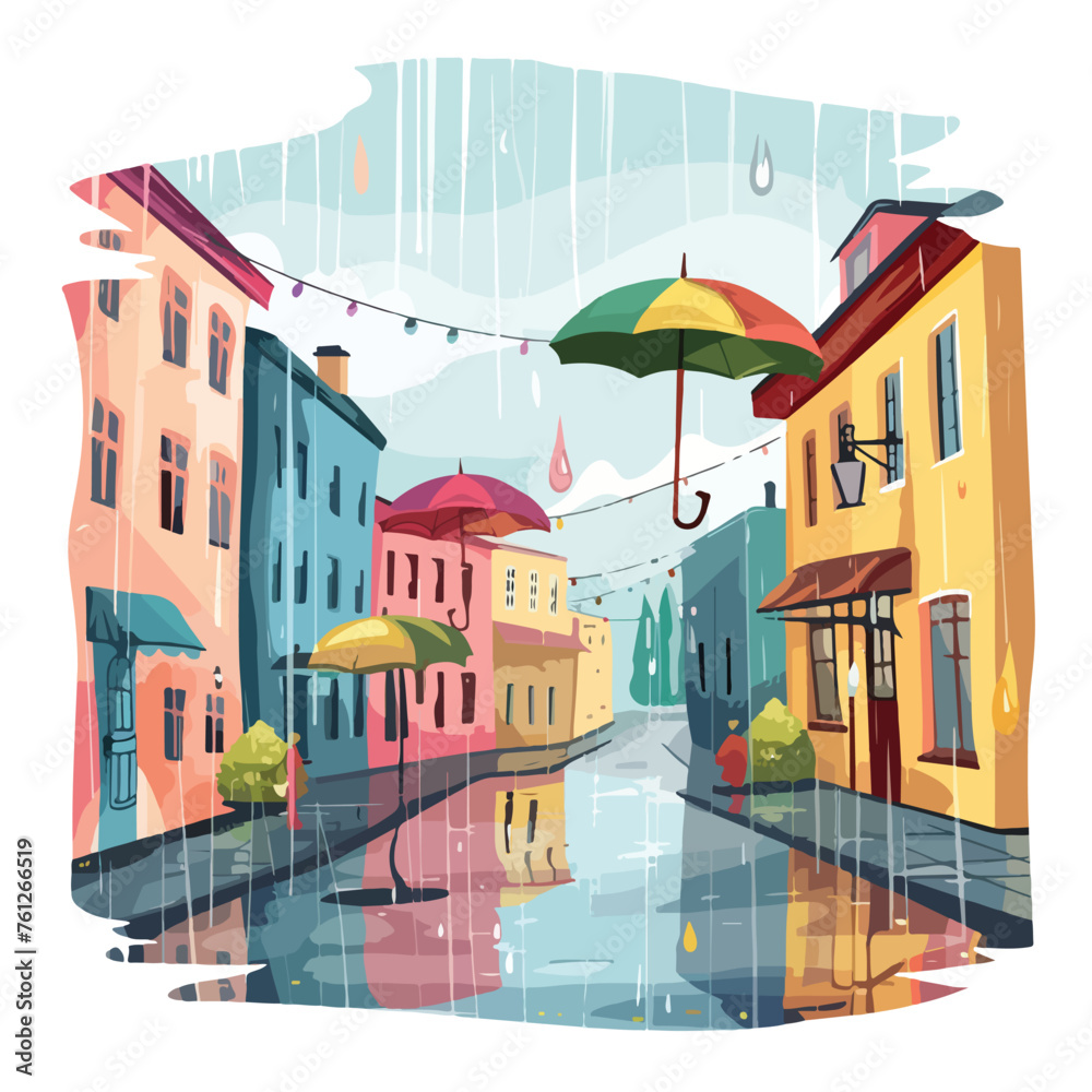 Rainy Street Clipart isolated on white background