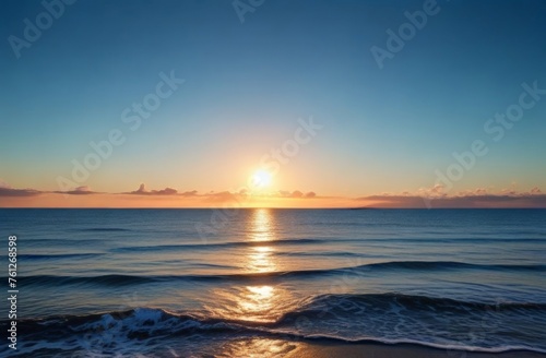 Sunset Blue sea and blue sky with clouds nature background