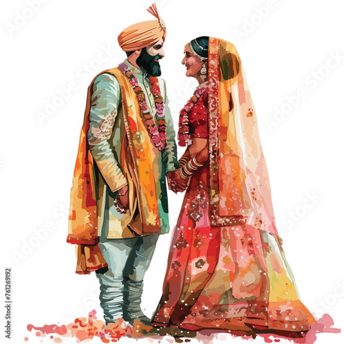 Sikh Wedding Couple Watercolor Clipart 