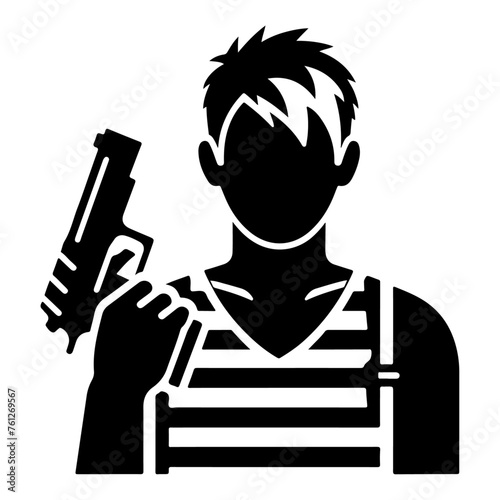 minimal and simple prisoner. Male criminal arrested. Killer man in jail. Jailhouse inmate. Jail uniform black vector silhouette