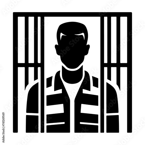 minimal and simple prisoner. Male criminal arrested. Killer man in jail. Jailhouse inmate. Jail uniform black vector silhouette