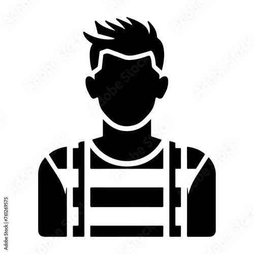 minimal and simple prisoner. Male criminal arrested. Killer man in jail. Jailhouse inmate. Jail uniform black vector silhouette