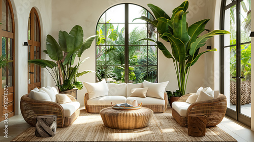 Embark on an Exploration of Tropical Elegance: A Vibrant Design Palette of Lush Foliage and Exotic Textures, Offering a Glimpse of Paradise and Relaxation.