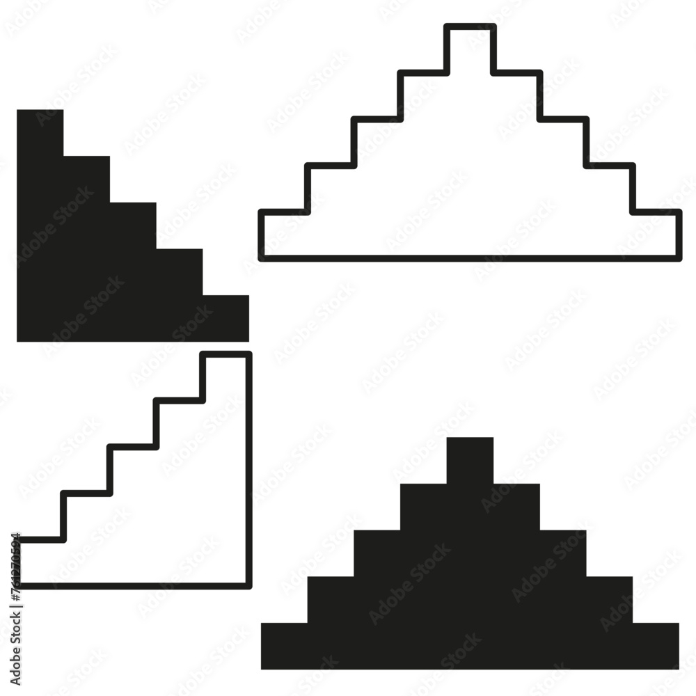 Fototapeta premium Pixelated staircase icons. Retro video game graphics. Step progression concept. Vector illustration. EPS 10.