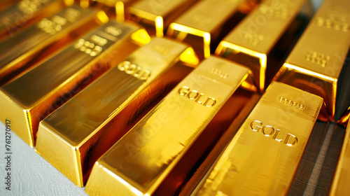 Stack of Shiny Gold Bars on White Background Symbolizing Wealth and Investment