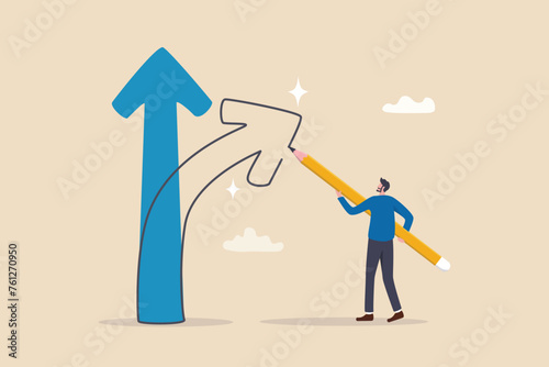 Change direction or career path for best opportunity, turn or transform to different direction, choice or alternative way to progress concept, businessman draw new arrow metaphor of change direction. photo