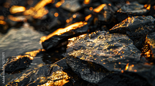 Shimmering coal chunks with sparkling edges against a dark backdrop, high-resolution photography