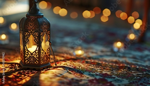 Traditional Lantern with Candlelight in Oriental Setting