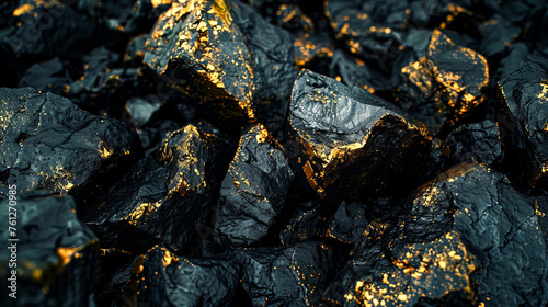 Shimmering coal chunks with sparkling edges against a dark backdrop, high-resolution photography